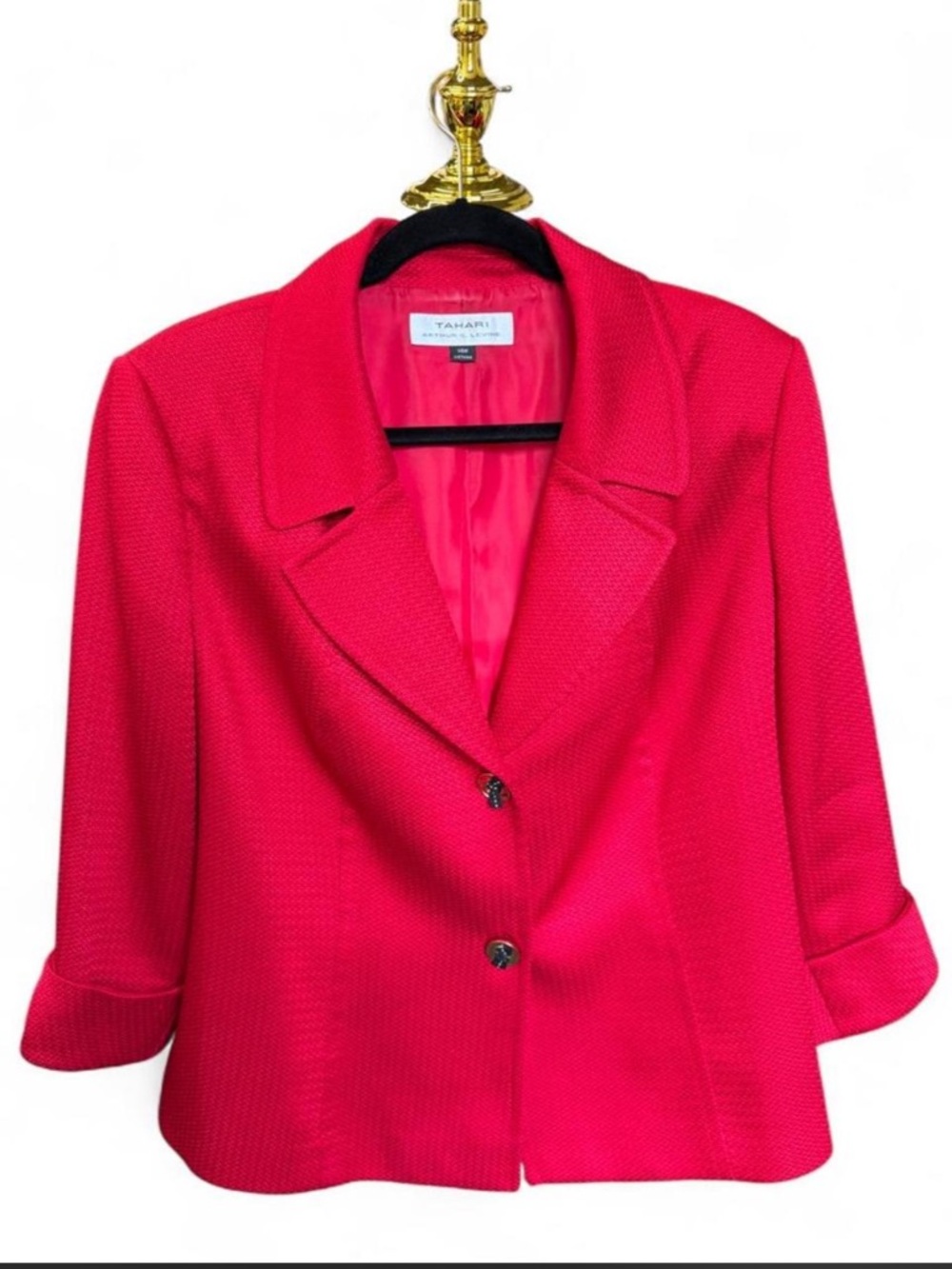 Tahari Arthur S Levine Red Textured Blazer Jacket 2-Button Size 14W